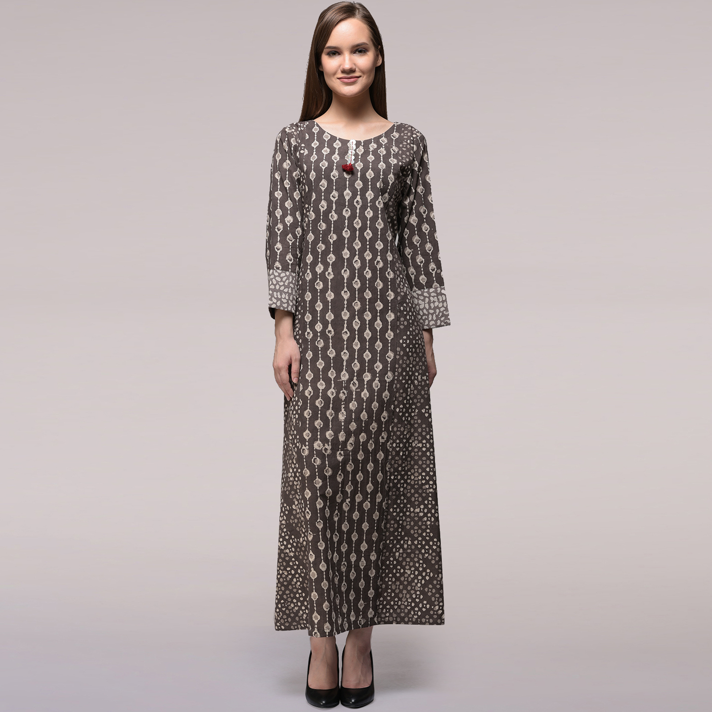 Grey Dabu-printed Cotton Dress