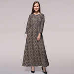 Grey Tie-up Waist Dabu-printed Cotton Dress