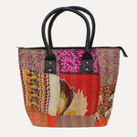 Vintage Silk kantha Red Multicolored Tote Bag