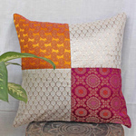 Fushia Yellow Brocade Patch Cushion Cover (16"x16")