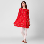 Red Gold Printed Gather Tunic