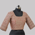 Grey-Pink Printed Chanderi Pleated Blouse With Zari Detailing
