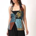 Vintage Kantha Halter Neck Silk Jacket