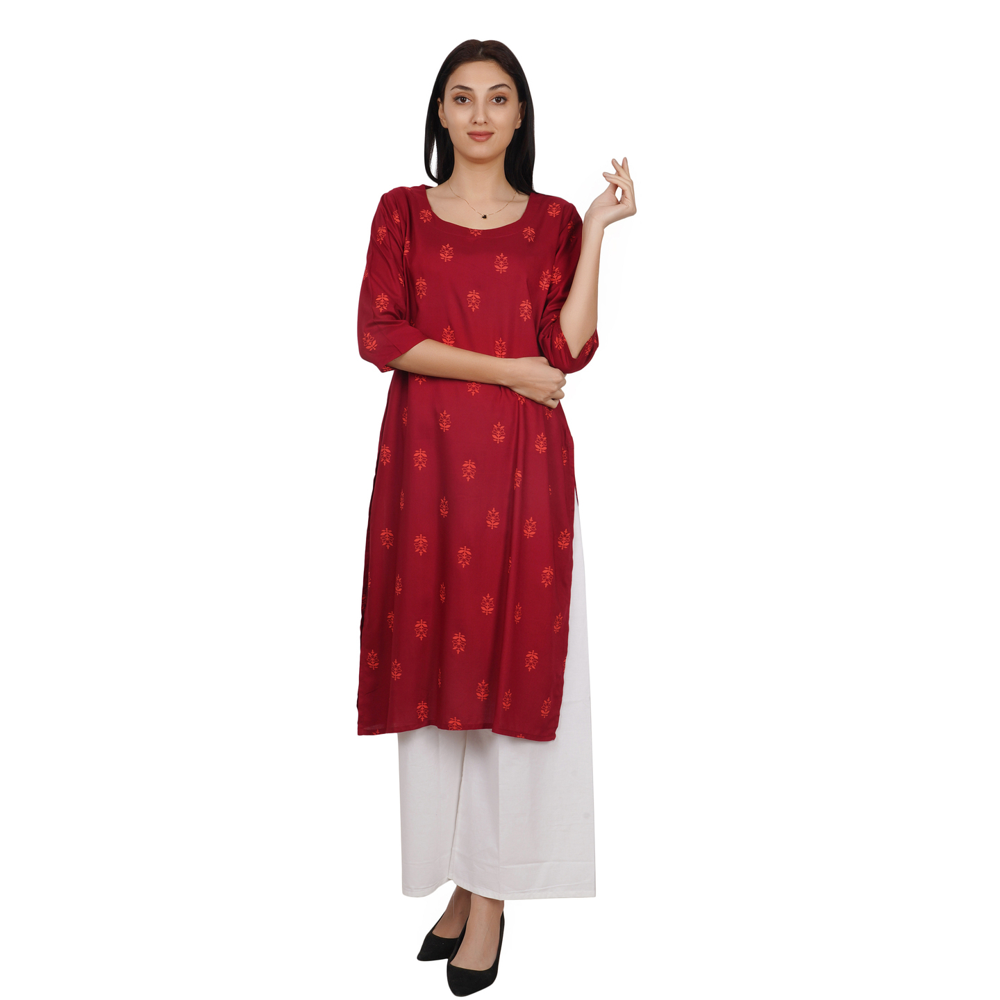 Red Printed Rayon Kurta