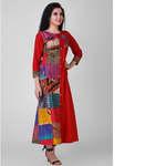 Red Cotton Silk Kantha Patchwork Dress