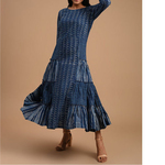 Indigo Dabu Cotton Printed Patch Gather Dress