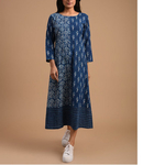 Indigo Dabu Cotton Printed Patch Dress