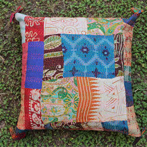 Vintage Silk Kantha Embroidered Cushion cover Set Of 2