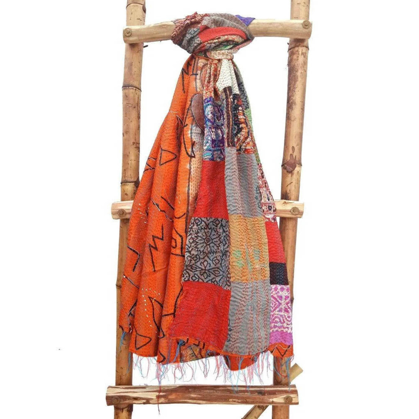 Vintage silk kantha embroidered patch silk stole