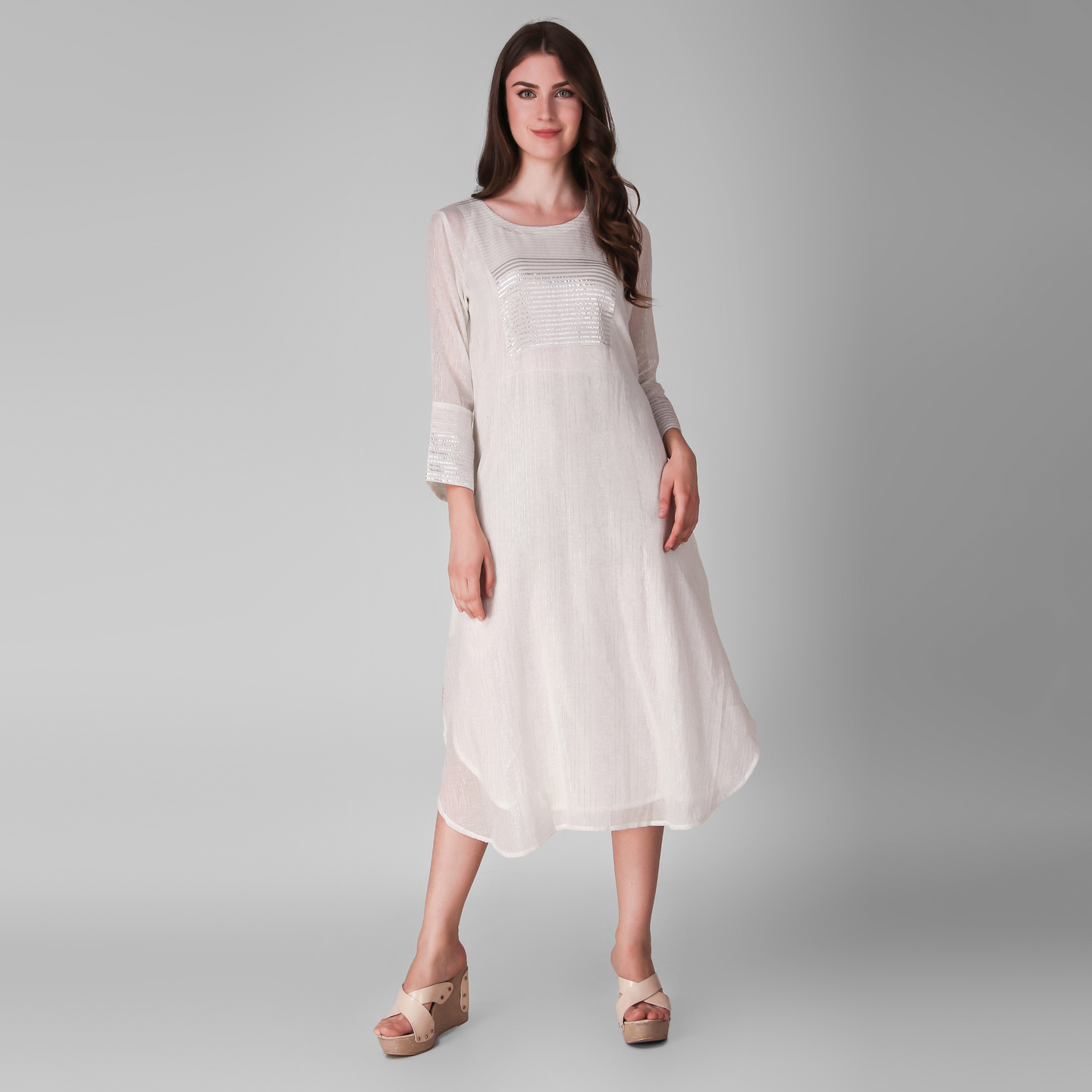 Ivory Cotton Lurex Patch Dress - Set Of Two