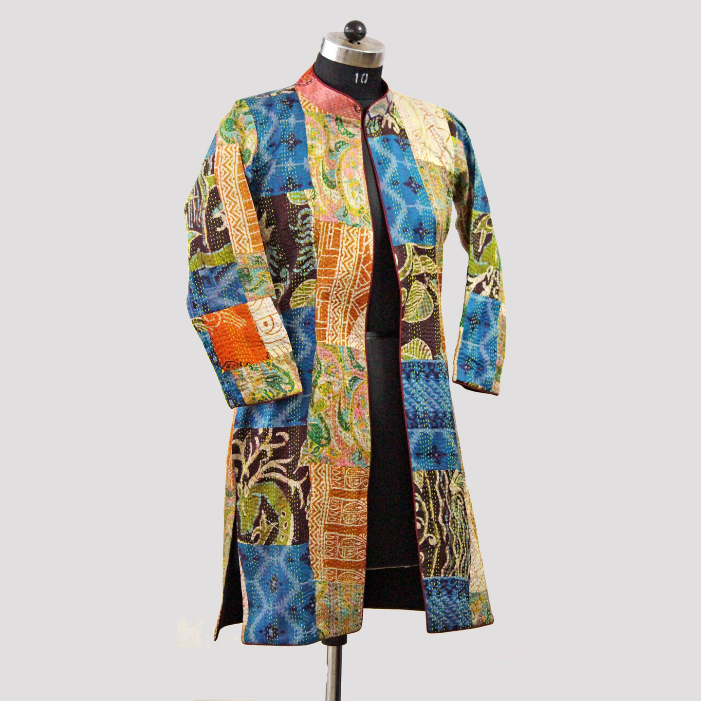 Vintage Silk Kantha Long Slit Jacket
