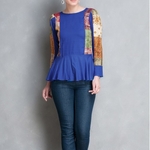 Blue Cotton silk Kantha Patch Peplum Top