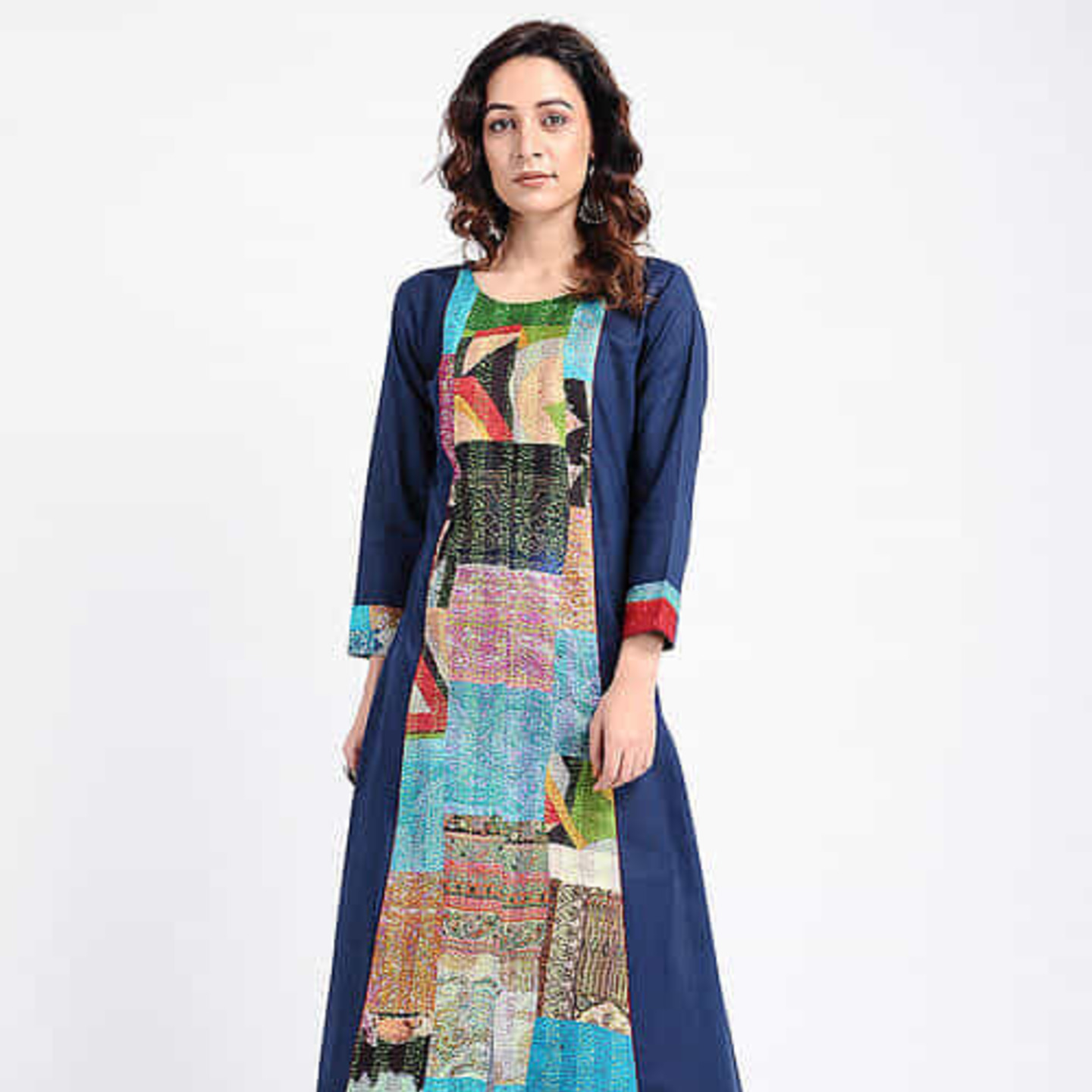 Blue Cotton Silk Kantha Patch Dress