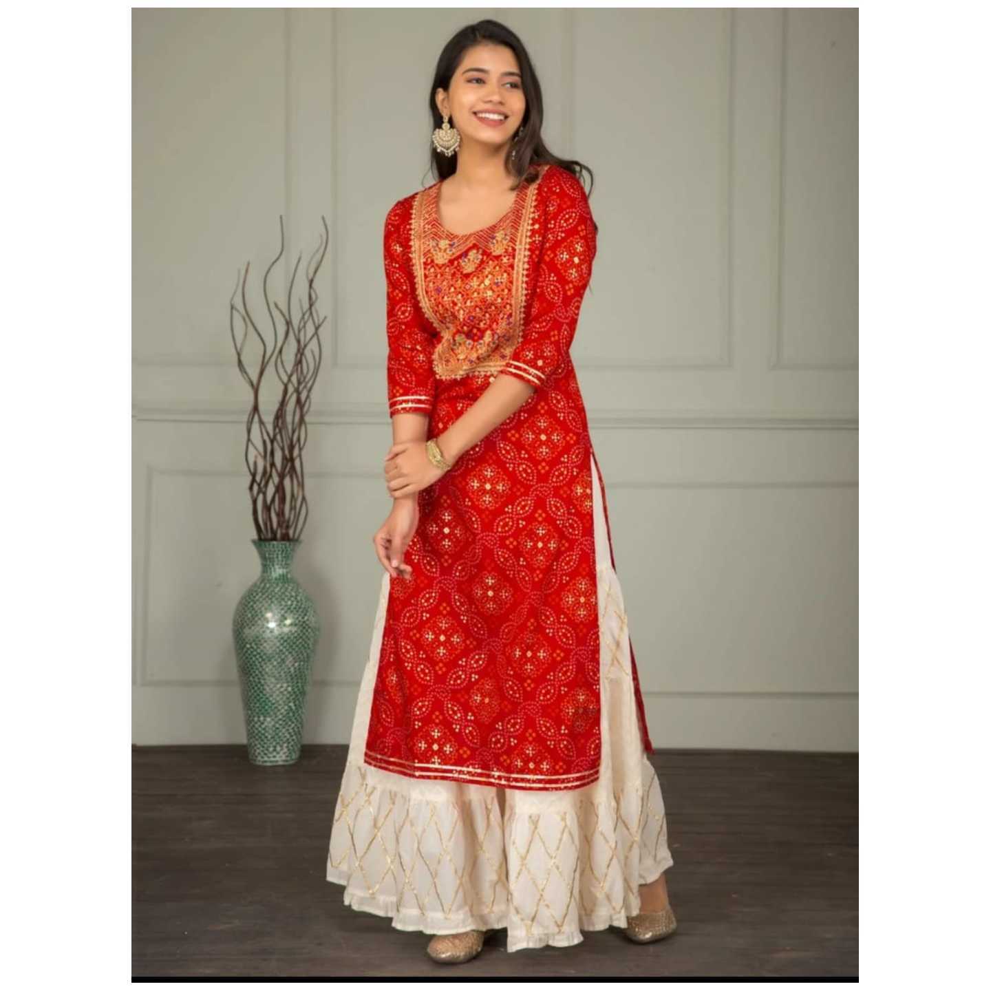 Golden Zari Kurta And Sharara Set