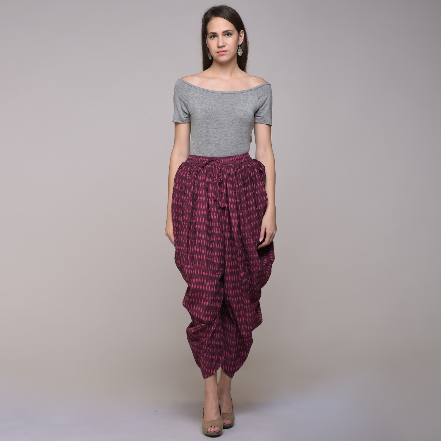 Magenta Cotton Ikat Dhoti Pant