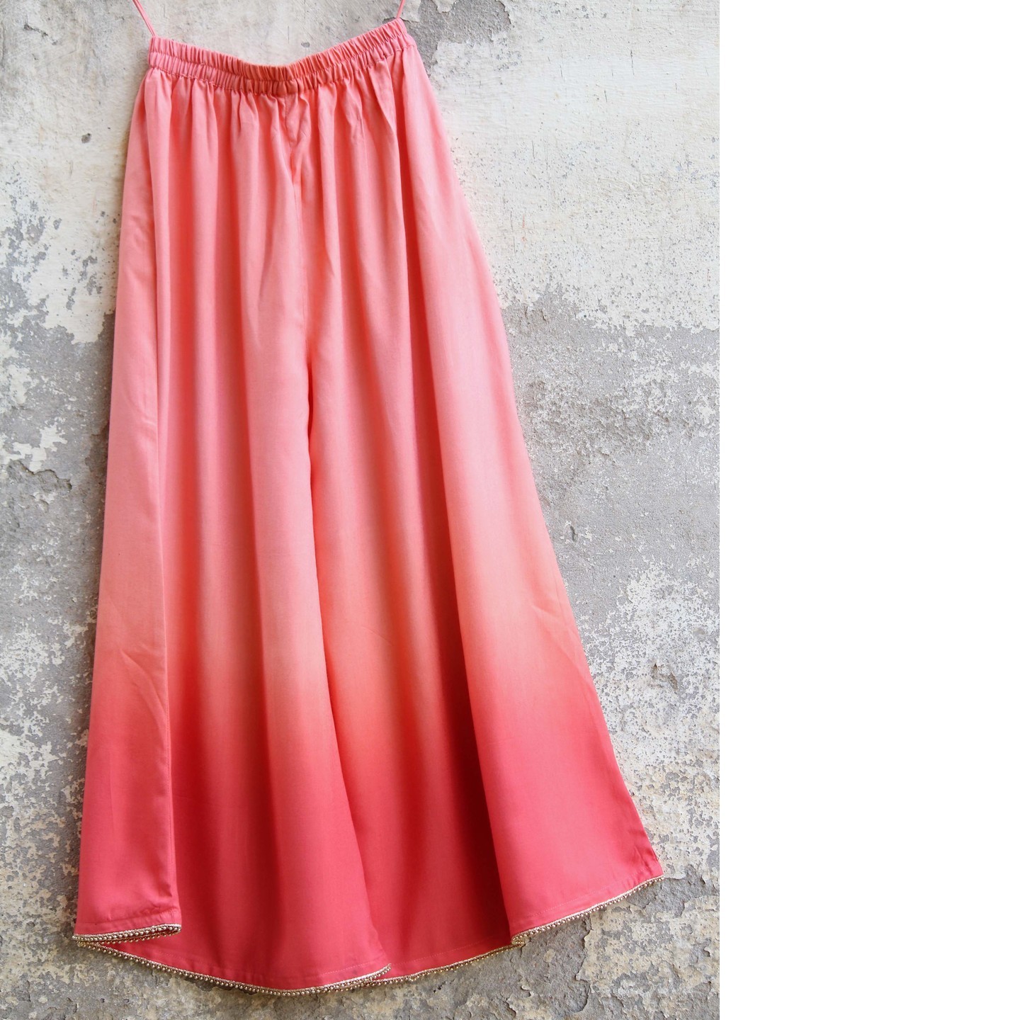Peach embellished Ombre Cotton Silk Palazzo