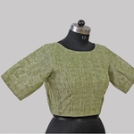Green Printed Chanderi Blouse With Zari