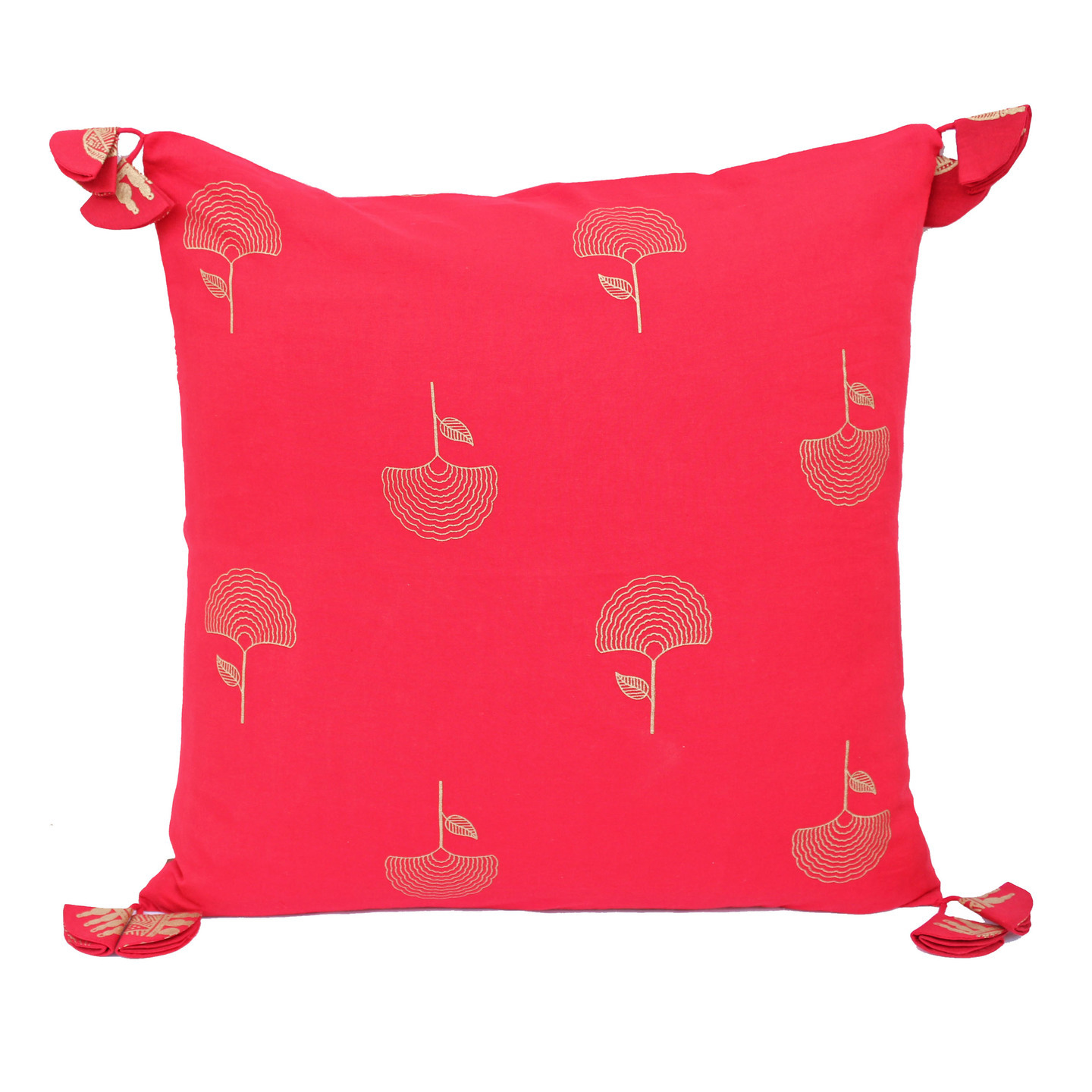 Red Gold Printed Ginko Leaf Indian Ethnic Cushion Covers