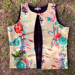 Beige Floral Printed Dupion Silk Waistcoat