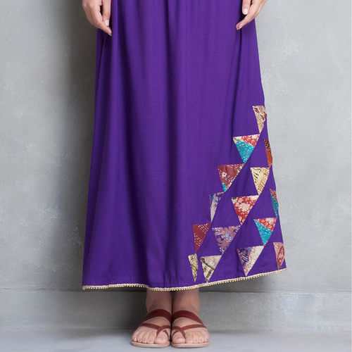 Purple Cotton Silk Kantha Patch Skirt