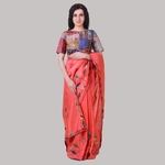 Peach Dupion Silk Kantha Applique Saree