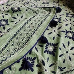 Green Cotton Hand Kantha Embroidered Dupatta