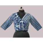 Indigo Block Print Dabu Overlap style saree Blouse