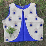 Blue Kota Doria Gota Embroidered Waistcoat
