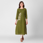 Green Zari Embroidered Cotton Kurta