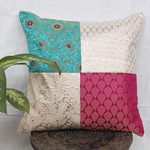 Green Blue White Brocade Cushion Cover 16x16