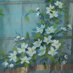Blue Hand Painted Floral bouquet Handwoven Indian Chanderi StoleDupatta
