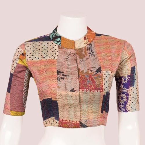 Vintage Silk Kantha Nehru Collar Blouse