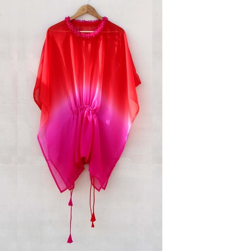 Red Pink Ombre Dyed Chiffon Kaftan