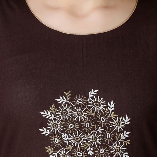 Brown Floral Embroidered Cotton Tunic