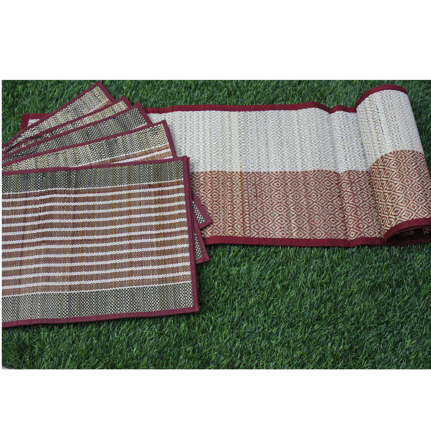 Red Handwoven Grass mats & runners (Set of 6)