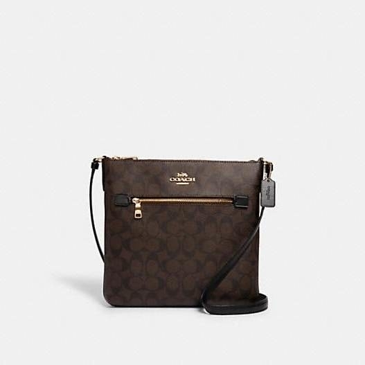 COACH Rowan File Bag In Signature Canvas Gold/Brown Black