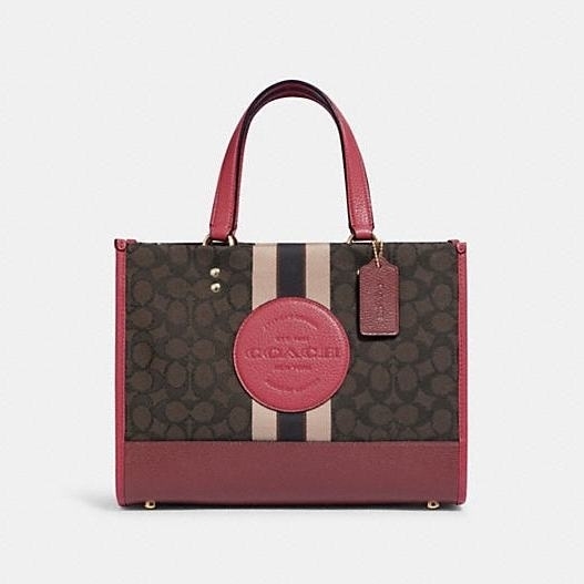 COACH Dempsey Carryall In Signature Jacquard With Stripe And Coach Patch Gold/Brown Strawberry Haze