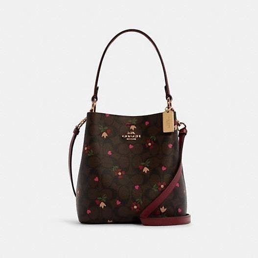 COACH Small Town Bucket Bag In Signature Canvas With Heart Petal Print Gold/BROWN MULTI