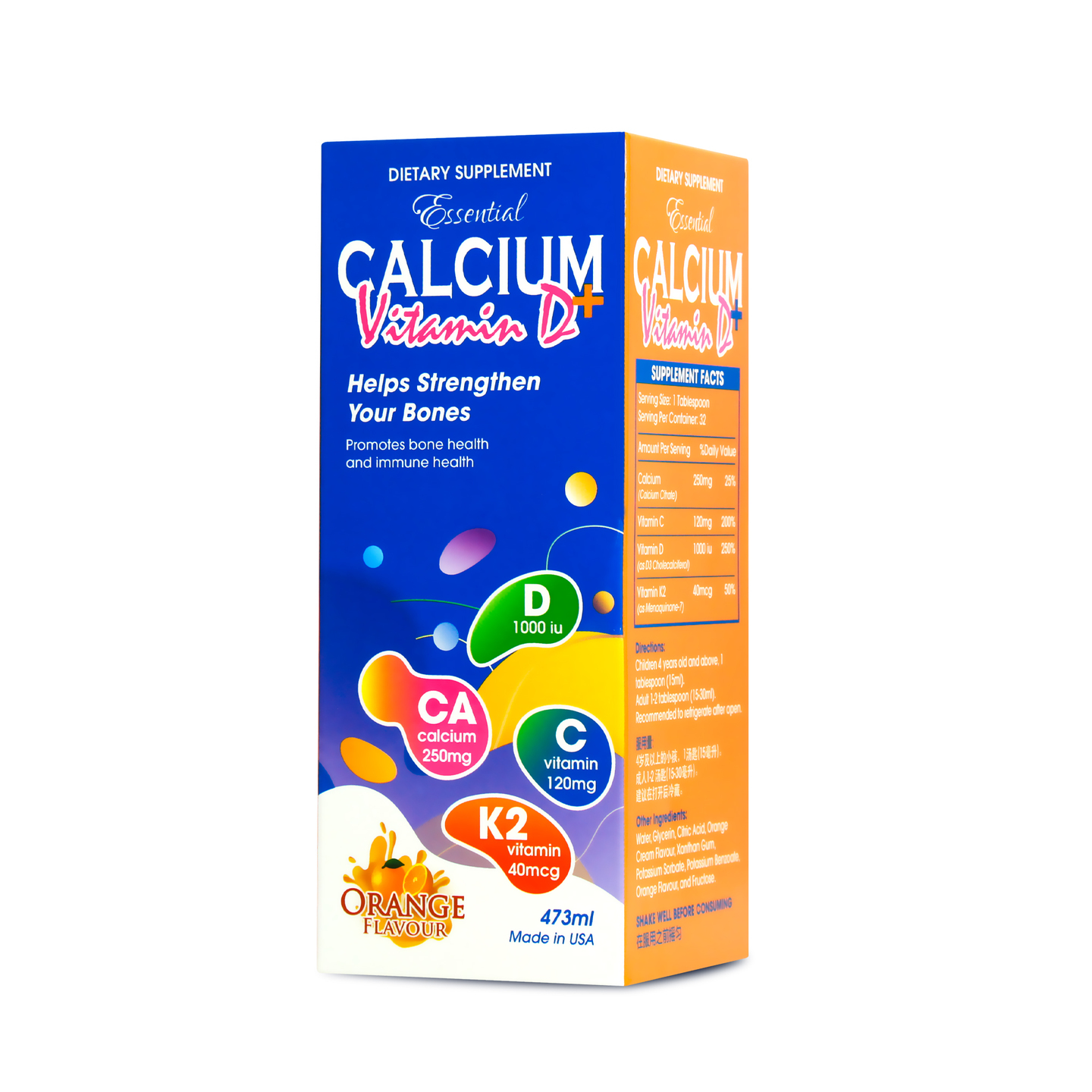 Essential Liquid Calcium + Vitamin D Orange Flavour