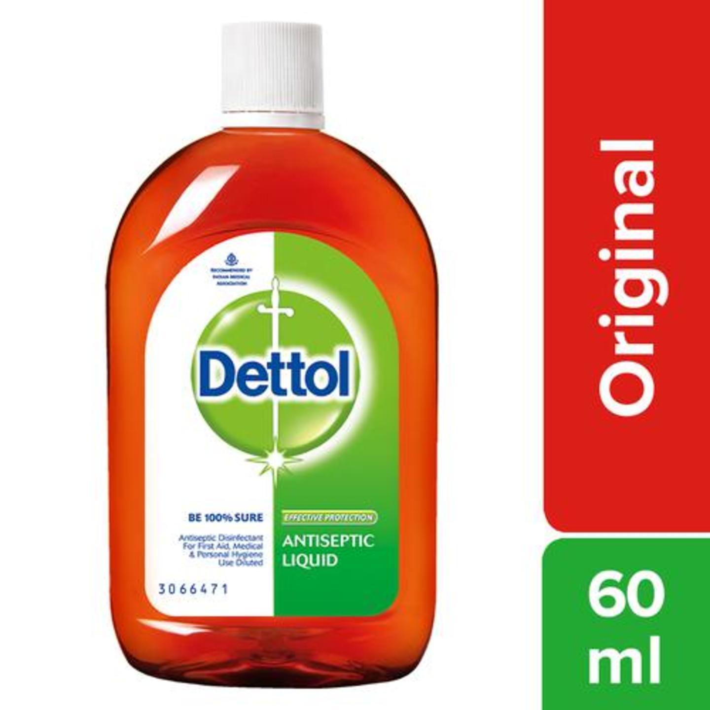 Dettol Antiseptic Disinfectant Liquid - For First Aid, Surface Cleaning, & Personal Hygiene, 60 ml Bottle