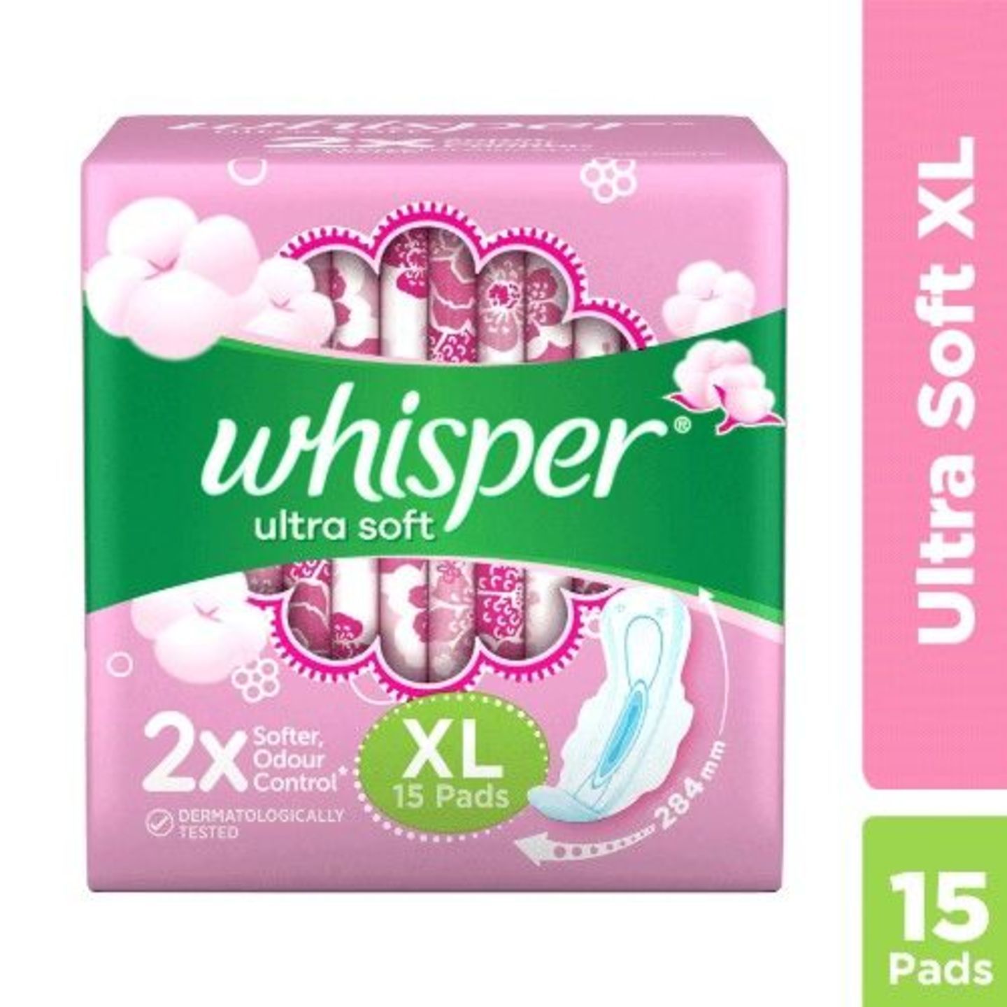 Whisper Sanitary Pads - XL, Ultra Soft, 15 pcs