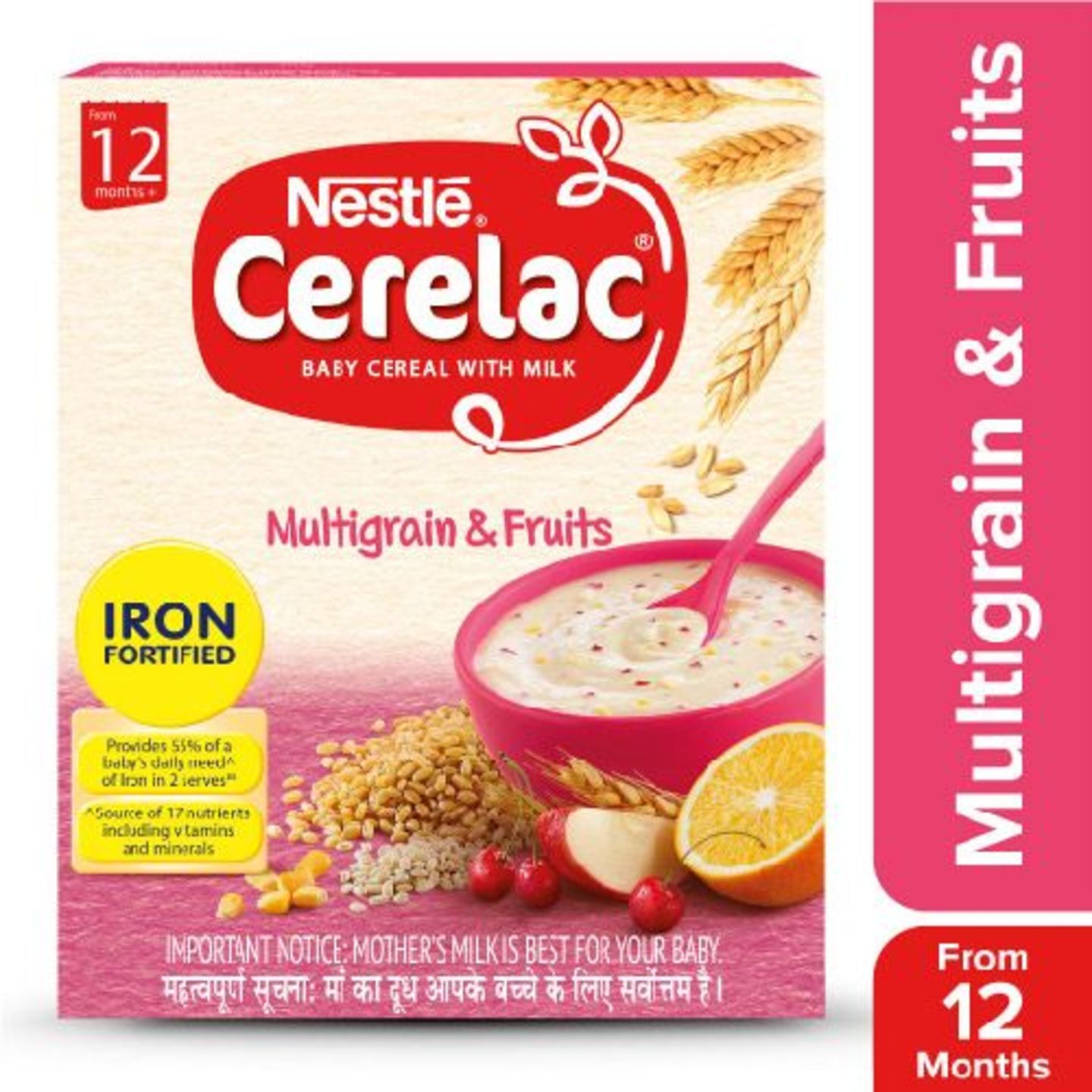 Nestle Cerelac Fortified Baby Cereal With Milk, Multigrain & Fruits - From 12 Months, 300 g Bag-In-Box