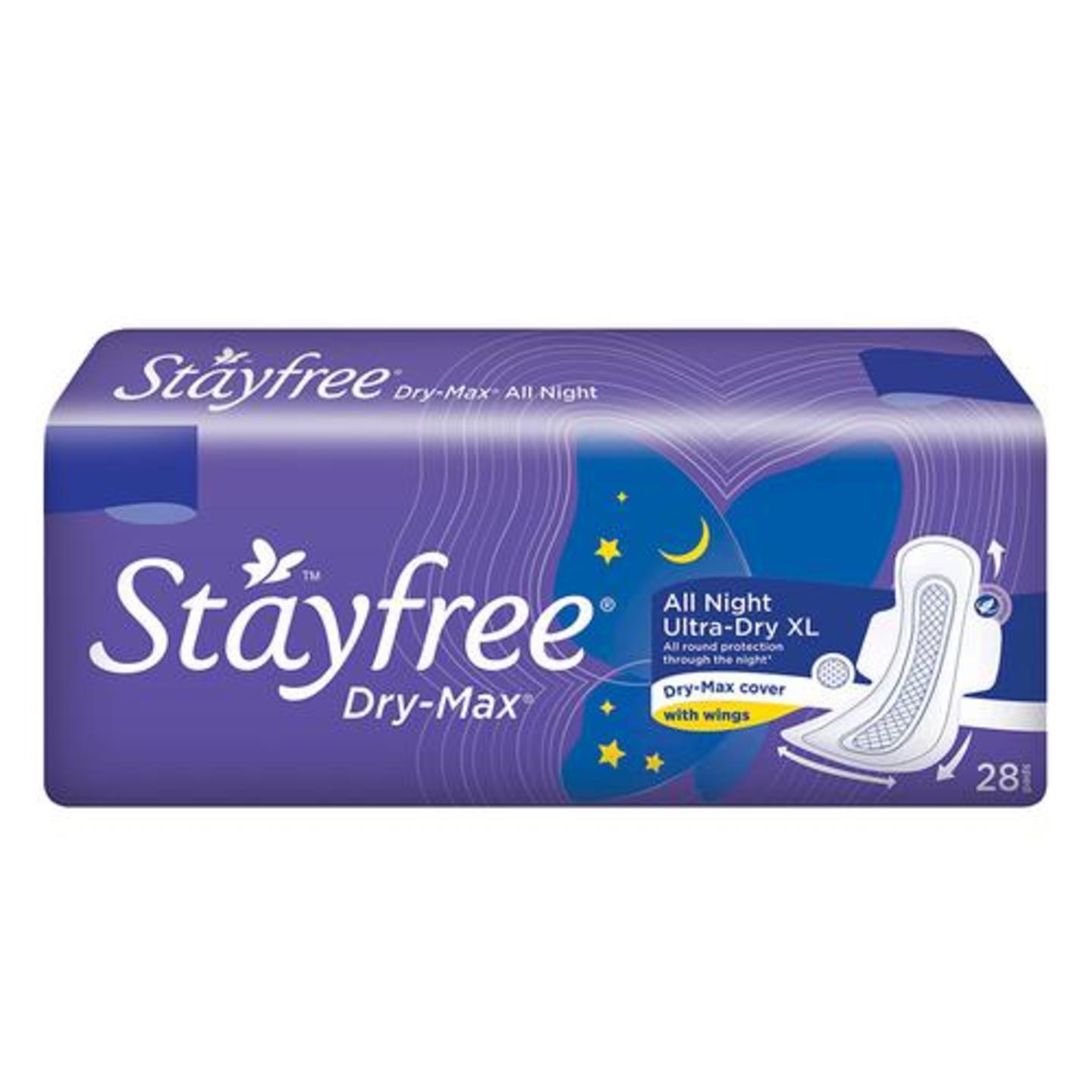 STAYFREE Sanitary Pads - Dry-Max All Night Ultra-Thin Xl, with Wings, 28 Pads