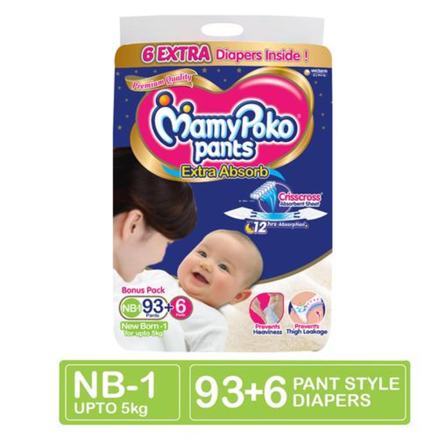 Mamypoko Pants Extra Absorb Diaper For New Born - Up to 5 Kg, NB-1, 99's p