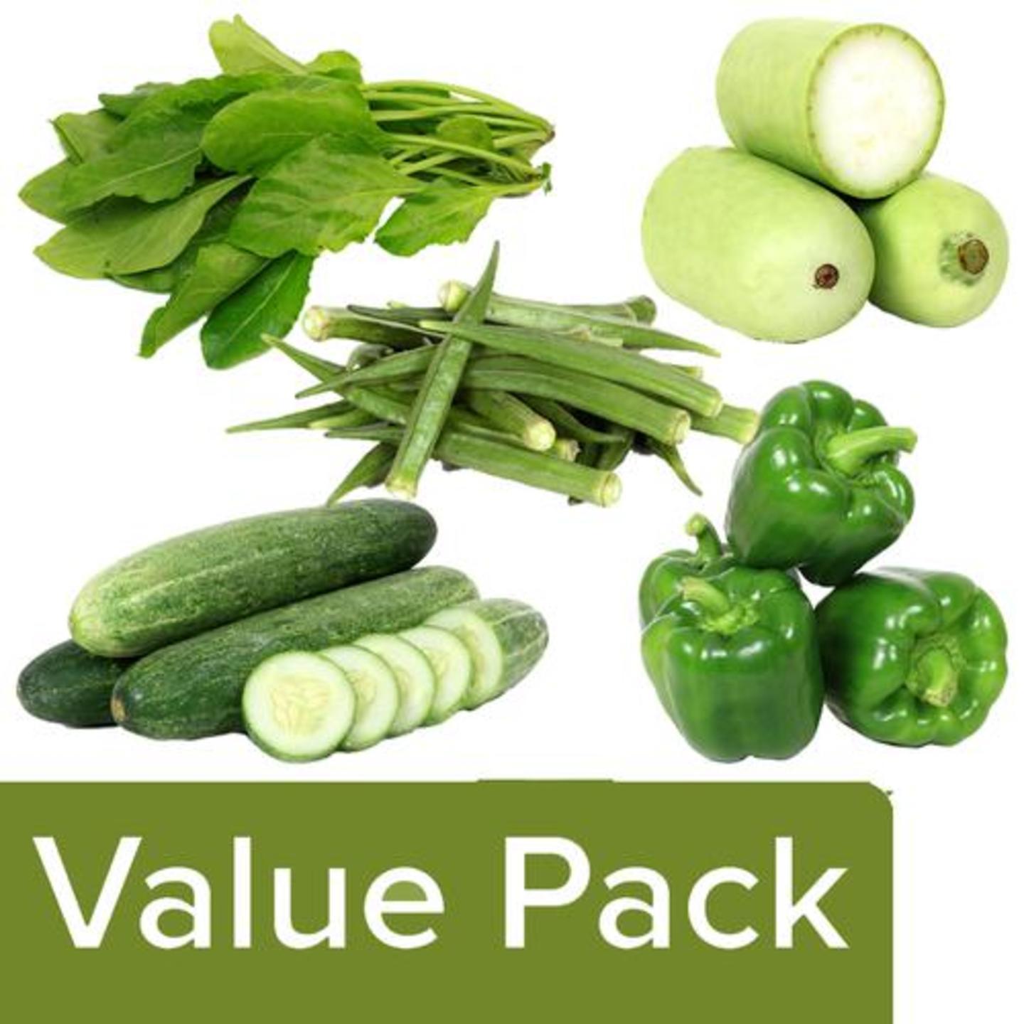 Fresh Palak 100 g+Ladies Finger+Cucumber+Capsicum Green (500g Each)+Bottle Gourd 1Kg, Combo 5 Items