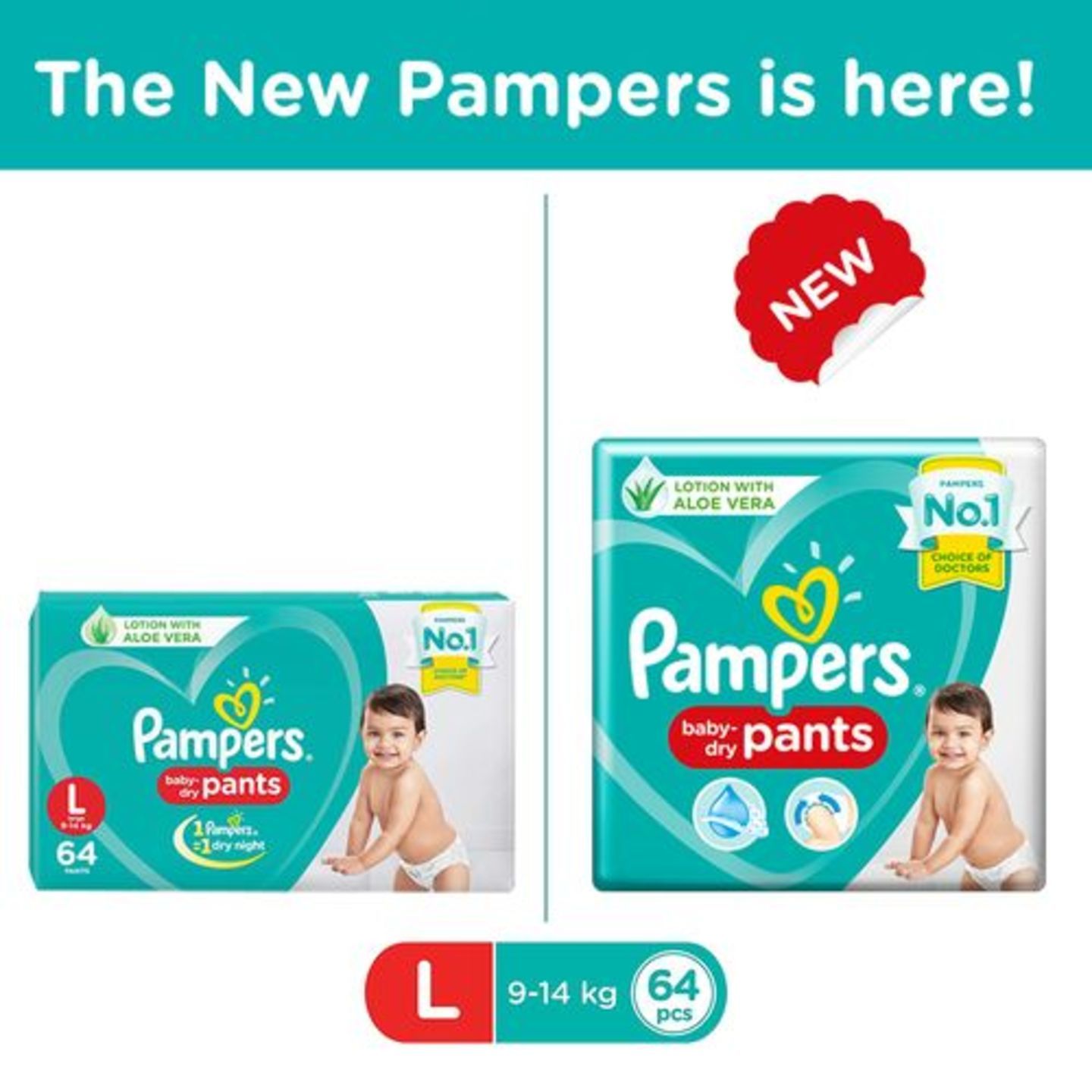 Pampers New Dry Large - 64 Diaper Pants, 64 pcs