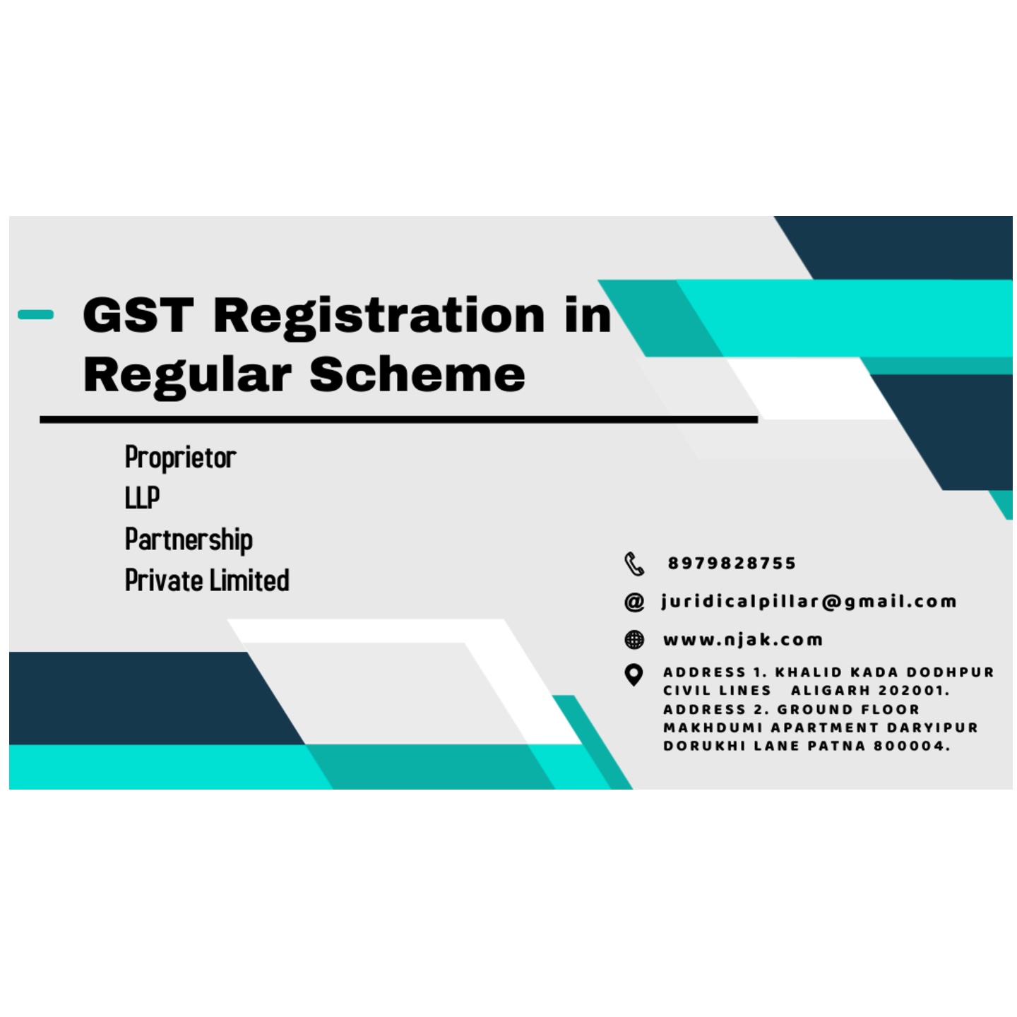 GST Registration in Regular Scheme for proprietor/ LLP / Partnership / Pvt Ltd