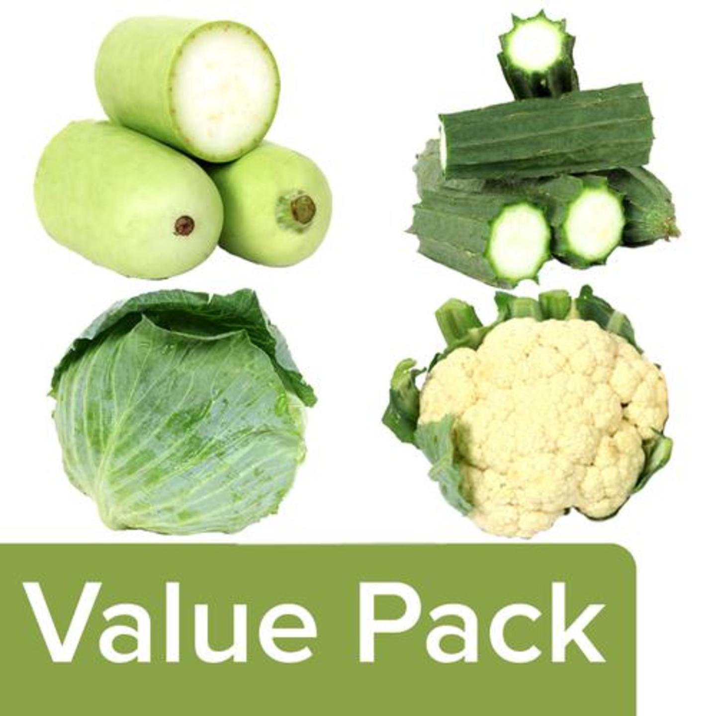 Cabbage 1 pc + Cauliflower 1 + Ridge Gourd 500 g + Bottle Gourd 1 kg, Combo 4 Items