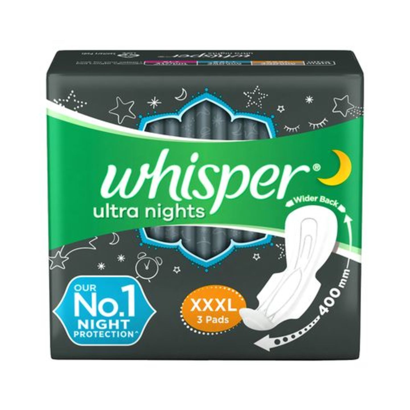 Whisper Sanitary Pads - Ultra Night Extra Heavy Flow XXXL Wing, 3 Pads