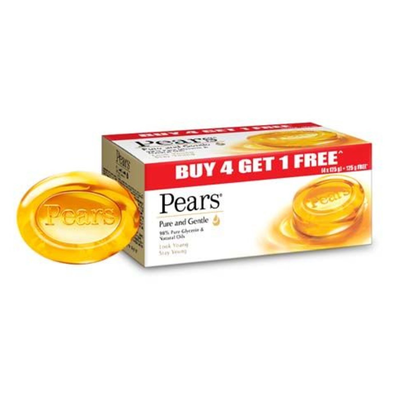 Pears Pure & Gentle Bathing Bar, 125 g Buy 4 & Get 1 Free